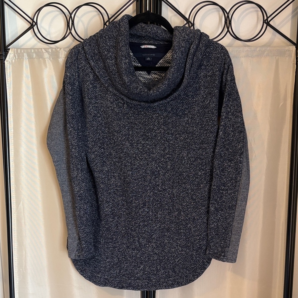 Tommy Hilfiger Heathered Navy Cowl Neck Sweater